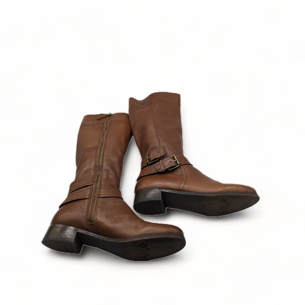 Nine West DK Natural Brown Pebble Leather Tall Full Zip Boots Shoes 6.5 - Picture 7 of 14